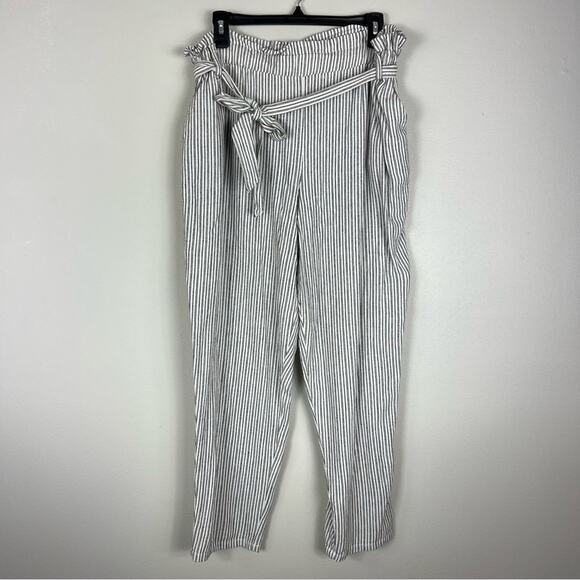 Maurice’s Paper Bag Linen Blend Pant Seersucker Stripe White - Picture 2 of 6